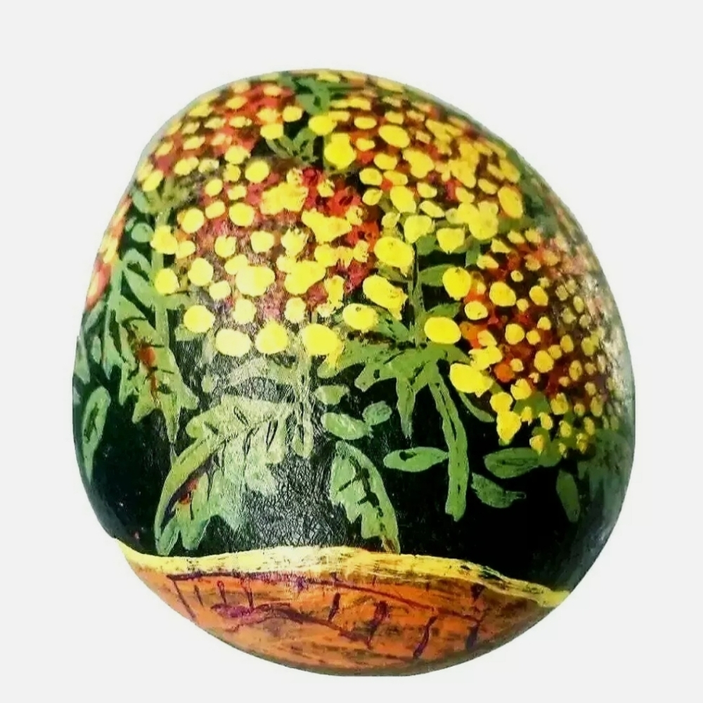 Hand painted rock "  flowers " heavy
